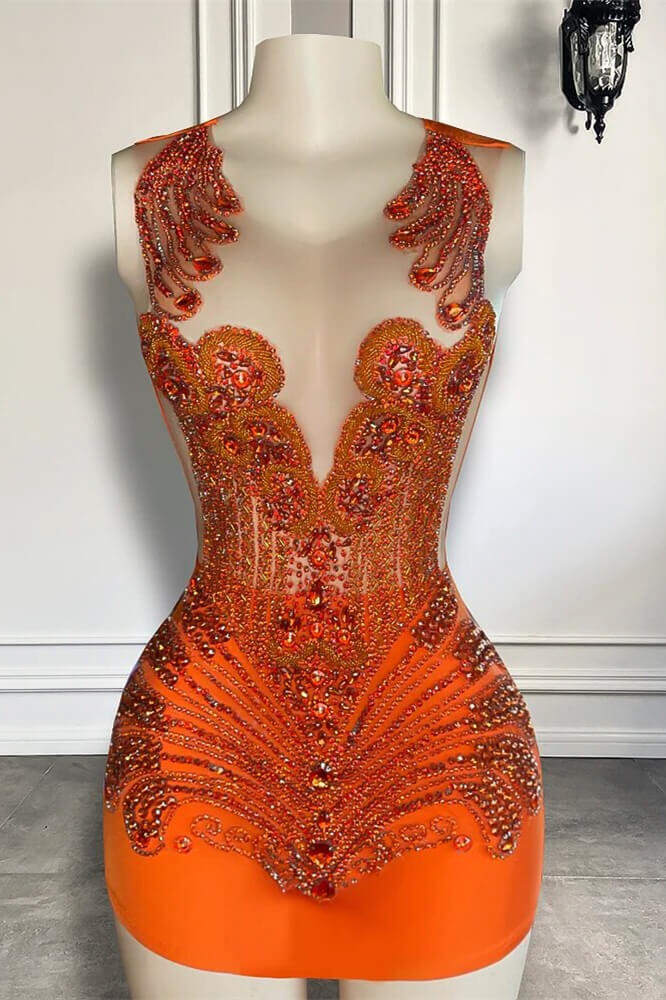 Sleeveless Orange Short Prom Dresses with Scoop Neck and Beadings - Image 2