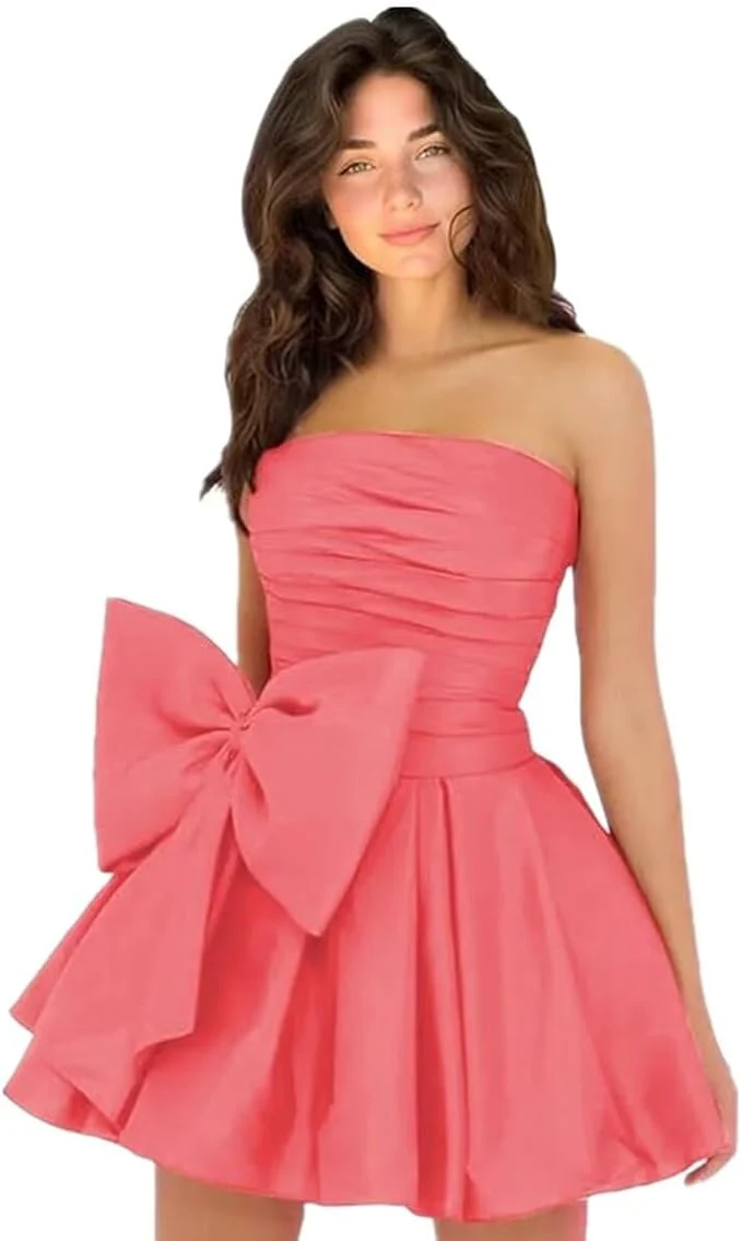 Sleeveless Ruched Short Homecoming Dresses Simple Mini Party Wear Dress with Bow - Image 10