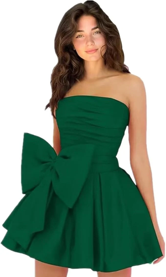 Sleeveless Ruched Short Homecoming Dresses Simple Mini Party Wear Dress with Bow - Image 11