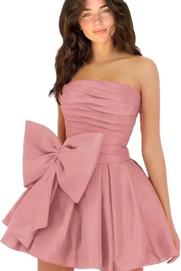 Sleeveless Ruched Short Homecoming Dresses Simple Mini Party Wear Dress with Bow - Image 12