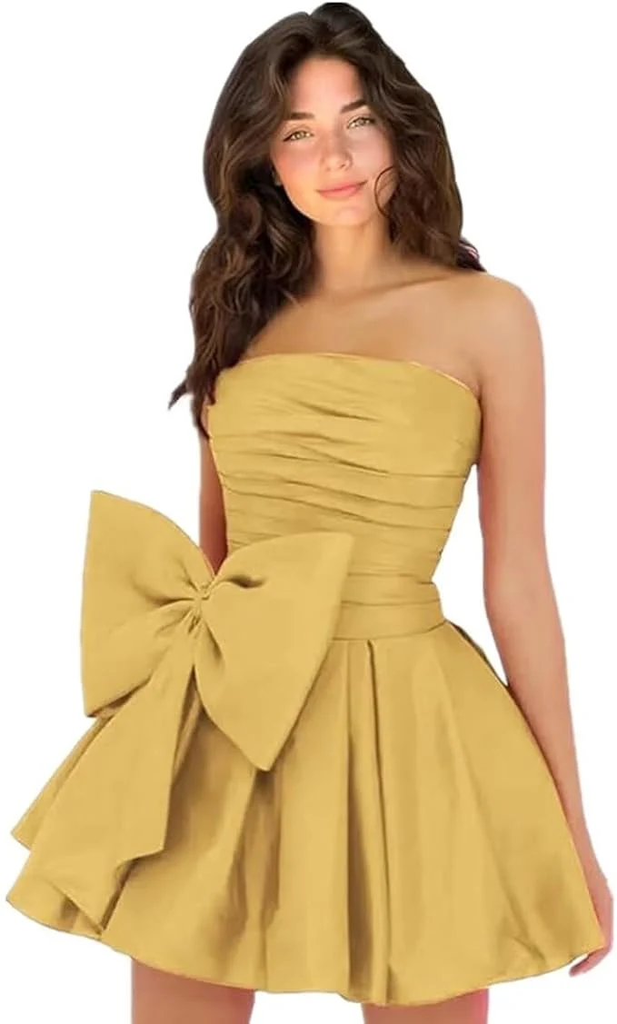 Sleeveless Ruched Short Homecoming Dresses Simple Mini Party Wear Dress with Bow - Image 13