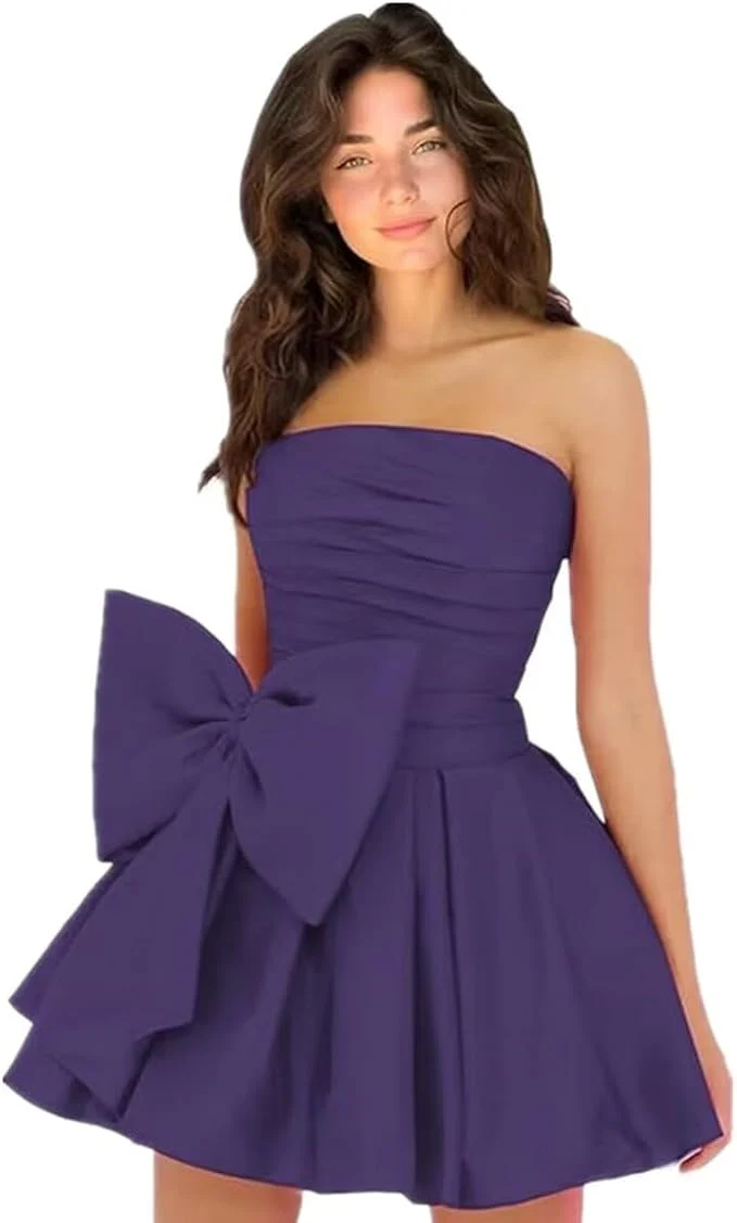 Sleeveless Ruched Short Homecoming Dresses Simple Mini Party Wear Dress with Bow - Image 14