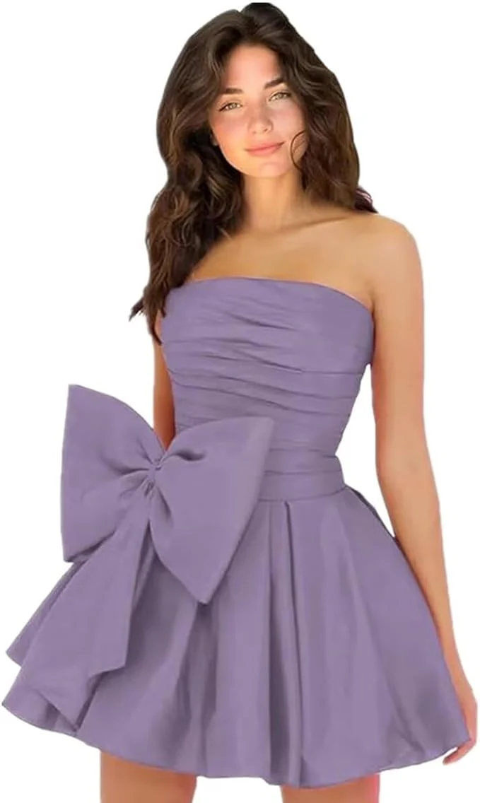 Sleeveless Ruched Short Homecoming Dresses Simple Mini Party Wear Dress with Bow - Image 16