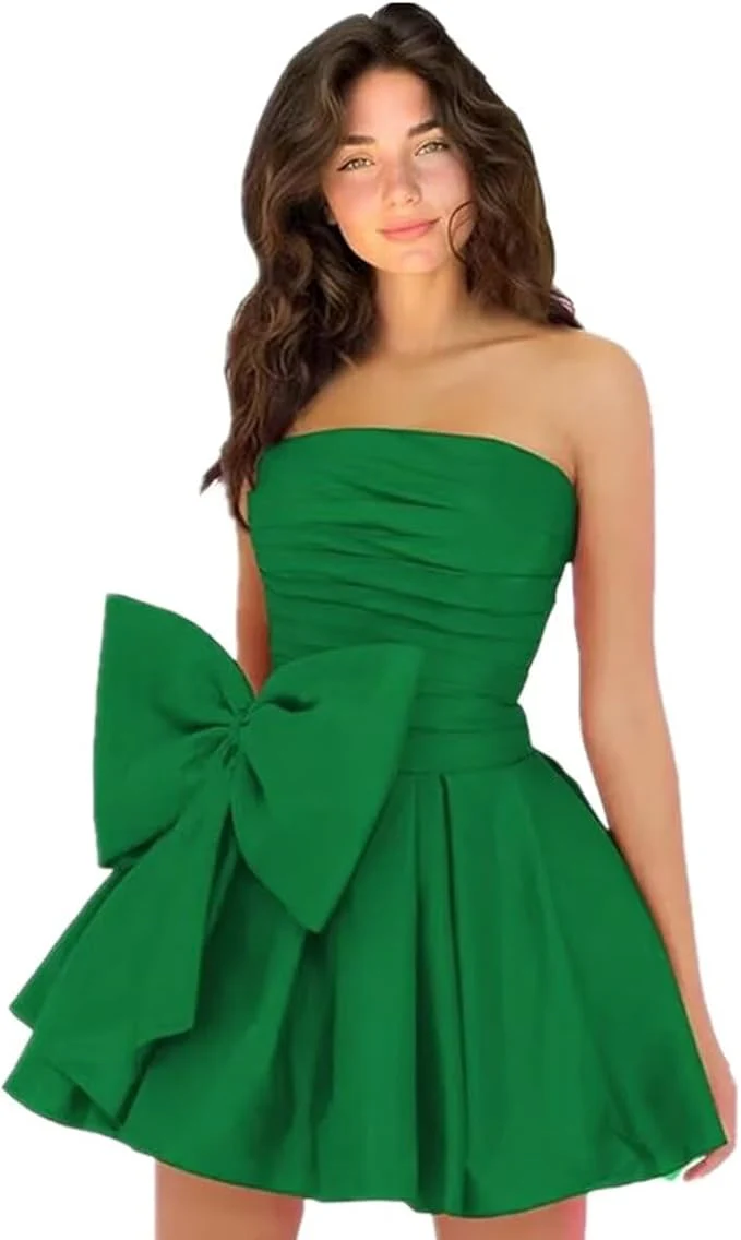 Sleeveless Ruched Short Homecoming Dresses Simple Mini Party Wear Dress with Bow - Image 17