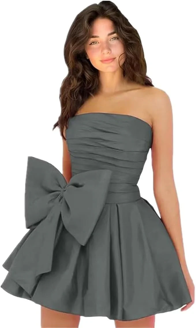 Sleeveless Ruched Short Homecoming Dresses Simple Mini Party Wear Dress with Bow - Image 18