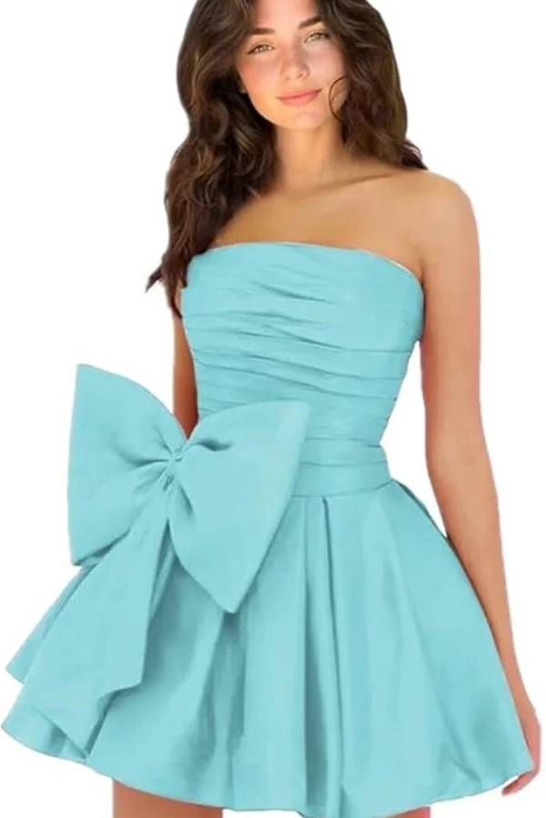 Sleeveless Ruched Short Homecoming Dresses Simple Mini Party Wear Dress with Bow - Image 19
