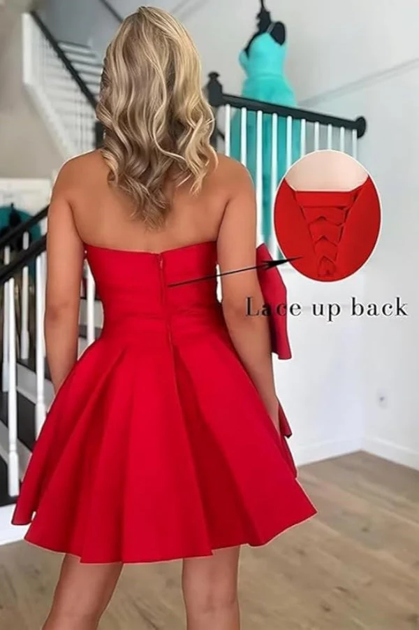 Sleeveless Ruched Short Homecoming Dresses Simple Mini Party Wear Dress with Bow - Image 2