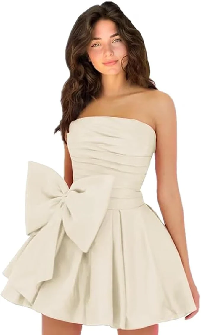 Sleeveless Ruched Short Homecoming Dresses Simple Mini Party Wear Dress with Bow - Image 20