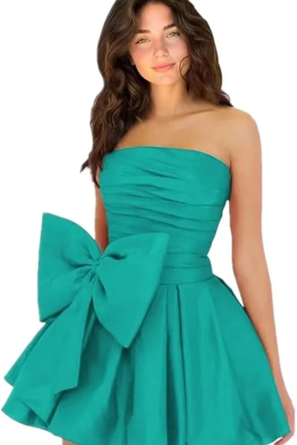 Sleeveless Ruched Short Homecoming Dresses Simple Mini Party Wear Dress with Bow - Image 21