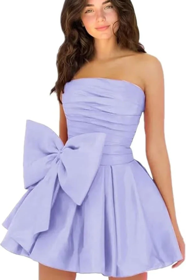 Sleeveless Ruched Short Homecoming Dresses Simple Mini Party Wear Dress with Bow - Image 22