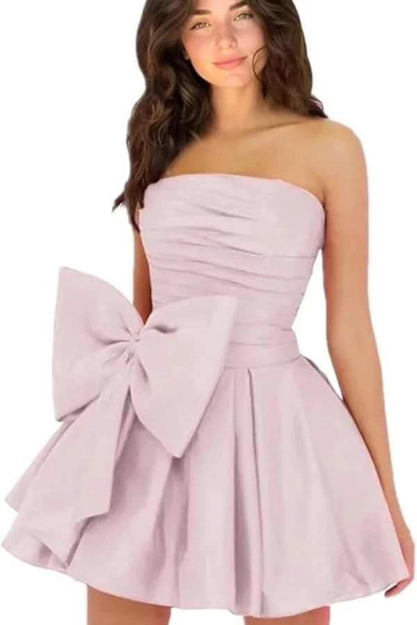 Sleeveless Ruched Short Homecoming Dresses Simple Mini Party Wear Dress with Bow - Image 23
