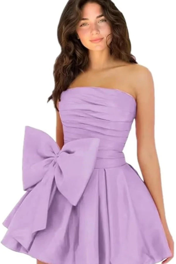 Sleeveless Ruched Short Homecoming Dresses Simple Mini Party Wear Dress with Bow - Image 24