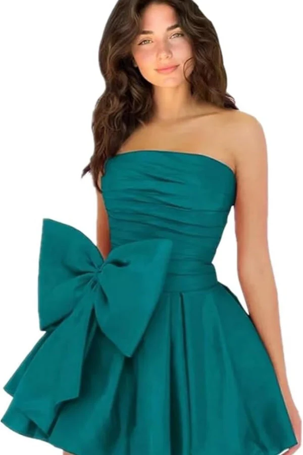 Sleeveless Ruched Short Homecoming Dresses Simple Mini Party Wear Dress with Bow - Image 25