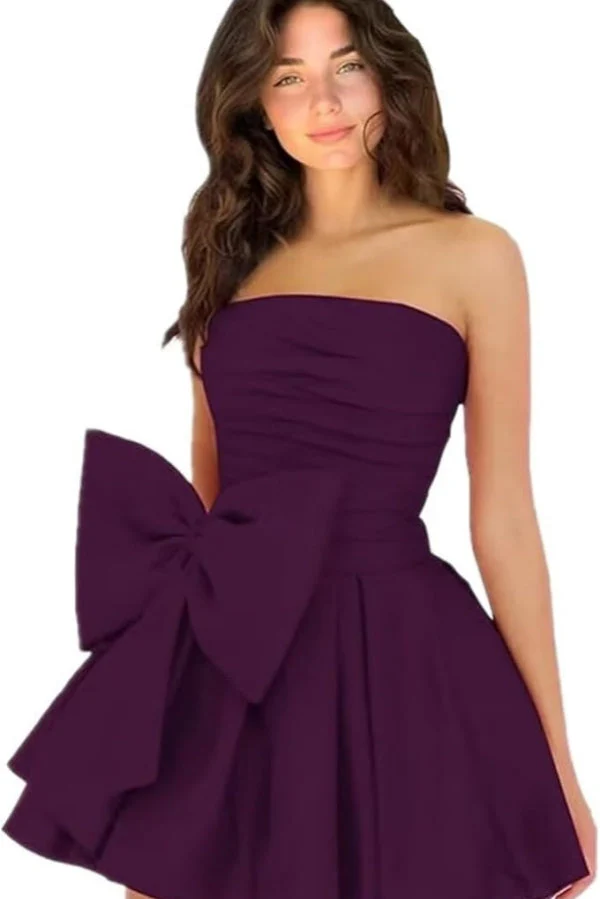 Sleeveless Ruched Short Homecoming Dresses Simple Mini Party Wear Dress with Bow - Image 26