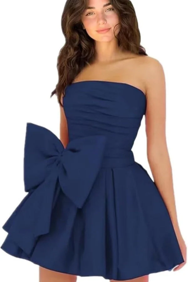 Sleeveless Ruched Short Homecoming Dresses Simple Mini Party Wear Dress with Bow - Image 27