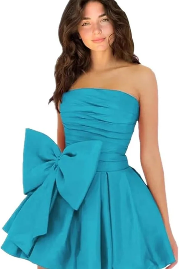 Sleeveless Ruched Short Homecoming Dresses Simple Mini Party Wear Dress with Bow - Image 28