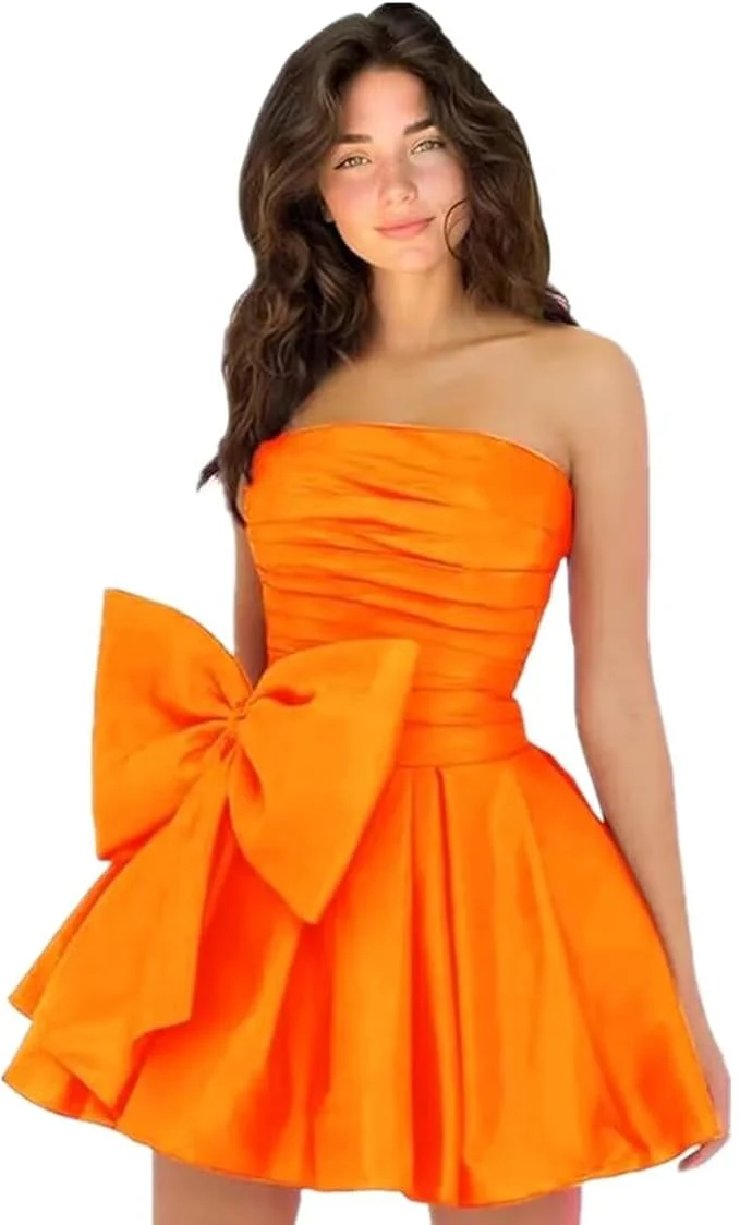 Sleeveless Ruched Short Homecoming Dresses Simple Mini Party Wear Dress with Bow - Image 29
