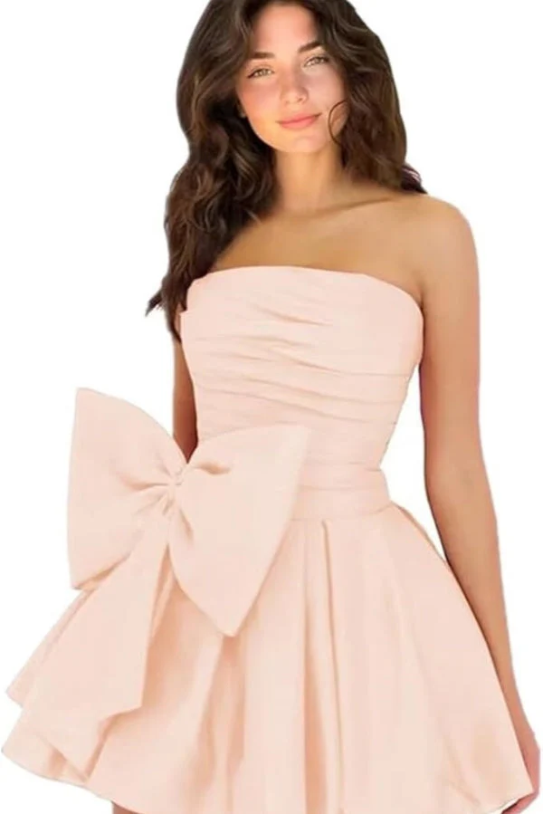 Sleeveless Ruched Short Homecoming Dresses Simple Mini Party Wear Dress with Bow - Image 30