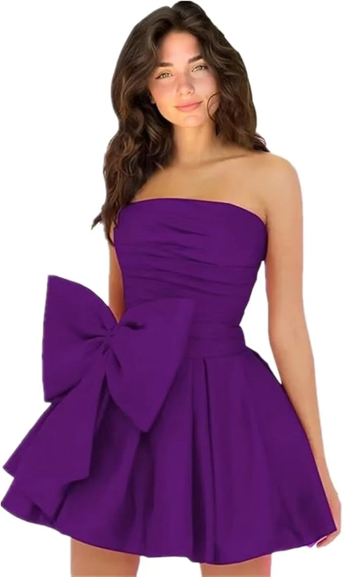 Sleeveless Ruched Short Homecoming Dresses Simple Mini Party Wear Dress with Bow - Image 31