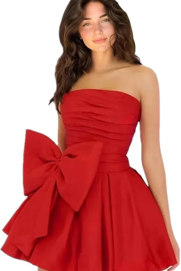 Sleeveless Ruched Short Homecoming Dresses Simple Mini Party Wear Dress with Bow - Image 32