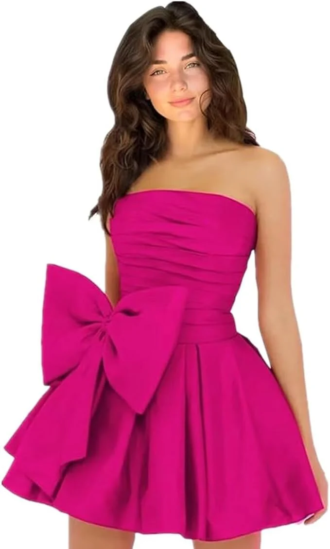 Sleeveless Ruched Short Homecoming Dresses Simple Mini Party Wear Dress with Bow - Image 33