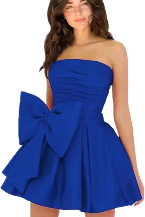 Sleeveless Ruched Short Homecoming Dresses Simple Mini Party Wear Dress with Bow - Image 34
