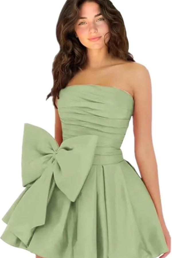 Sleeveless Ruched Short Homecoming Dresses Simple Mini Party Wear Dress with Bow - Image 35