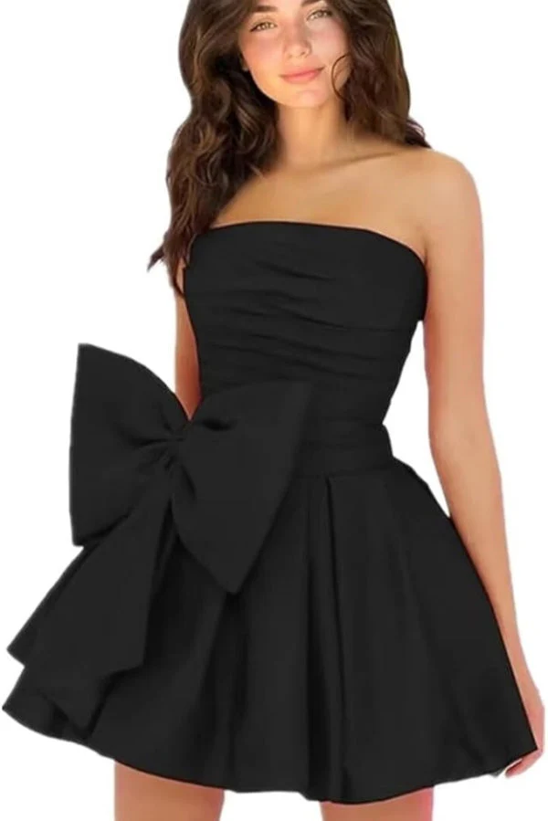 Sleeveless Ruched Short Homecoming Dresses Simple Mini Party Wear Dress with Bow - Image 4