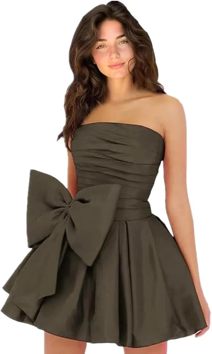Sleeveless Ruched Short Homecoming Dresses Simple Mini Party Wear Dress with Bow - Image 5