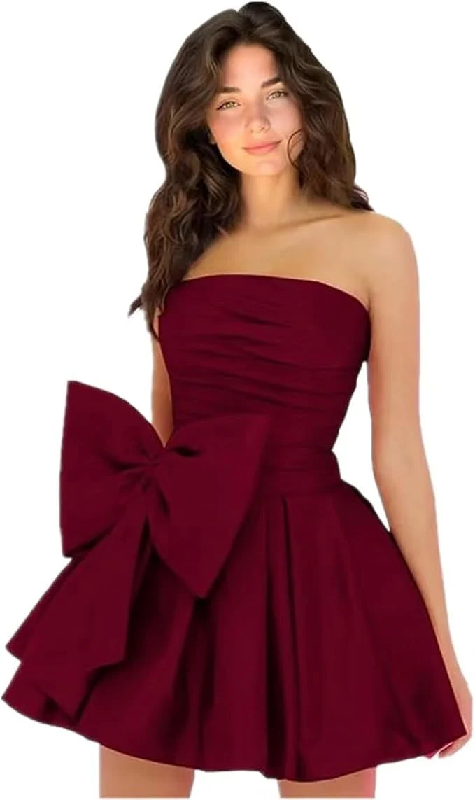 Sleeveless Ruched Short Homecoming Dresses Simple Mini Party Wear Dress with Bow - Image 6