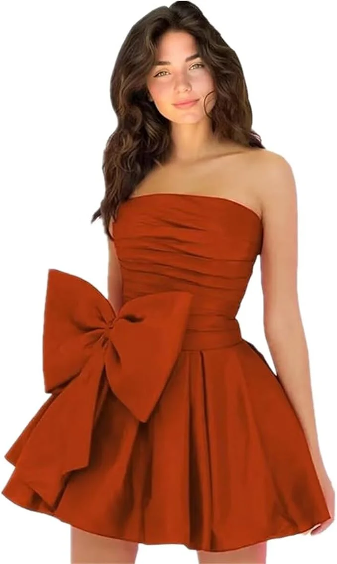 Sleeveless Ruched Short Homecoming Dresses Simple Mini Party Wear Dress with Bow - Image 7