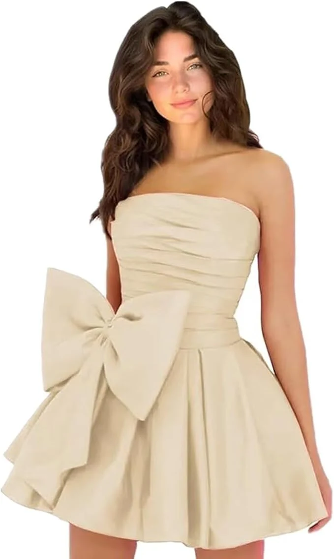 Sleeveless Ruched Short Homecoming Dresses Simple Mini Party Wear Dress with Bow - Image 8