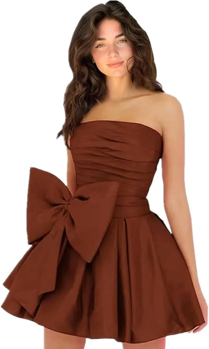Sleeveless Ruched Short Homecoming Dresses Simple Mini Party Wear Dress with Bow - Image 9