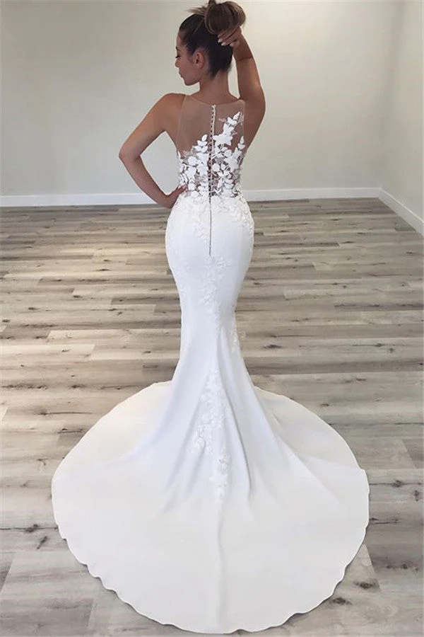 Sleeveless Sheer Tulle Wedding Dresses Mermaid Modern Dresses for Weddings - Image 2