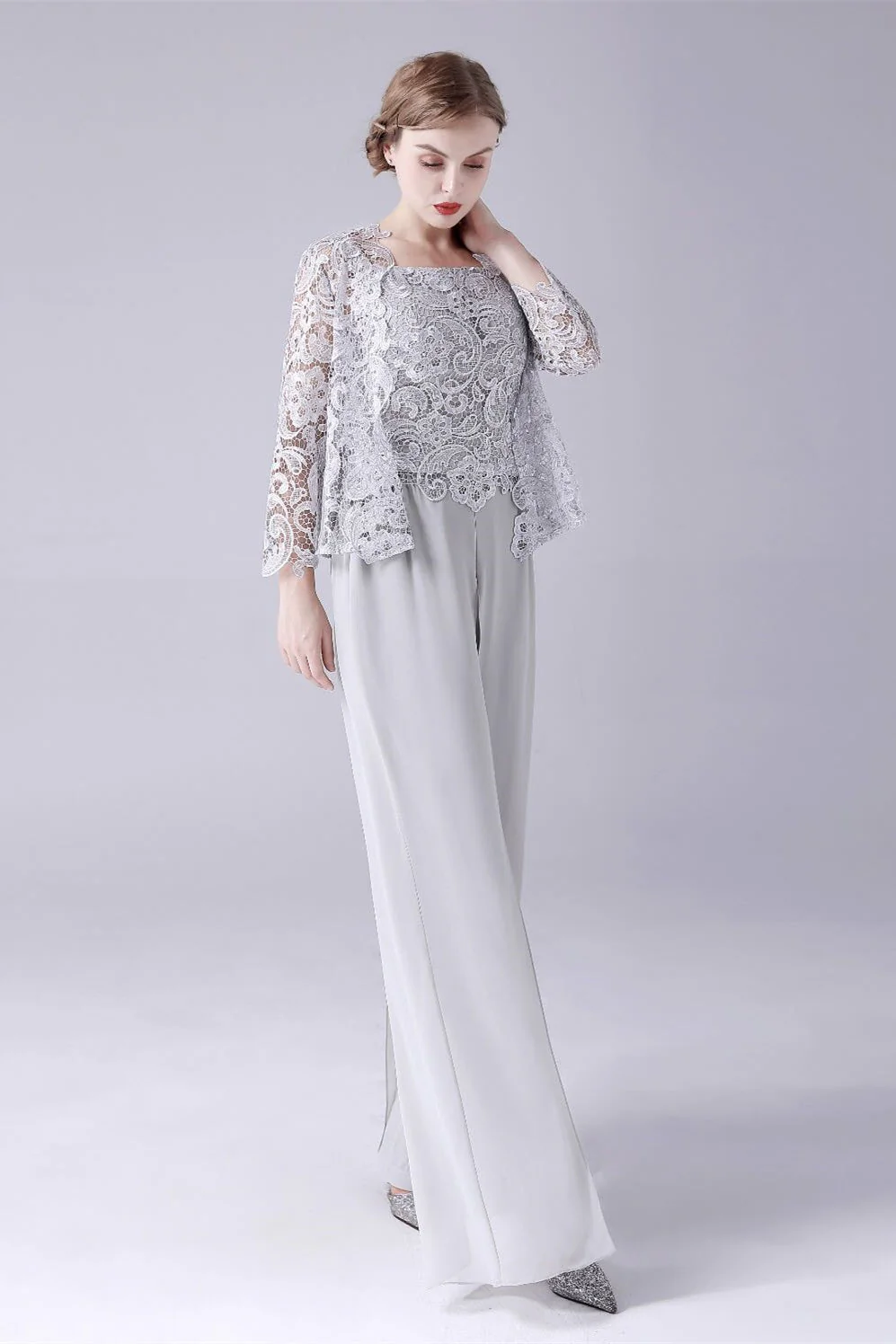 Sleeveless strap backless lace vintage mother's suit - Image 7