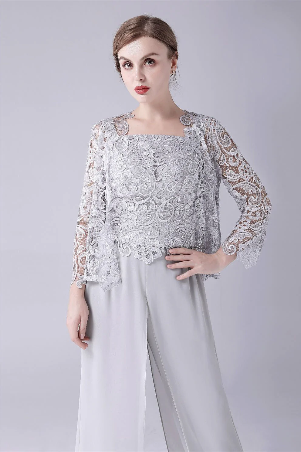 Sleeveless strap backless lace vintage mother's suit - Image 8
