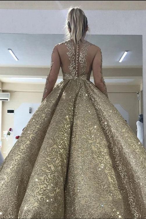 Sleeveless Straps Gold Sequin Ball Gown Long Sparkle Prom Party Gowns - Image 2