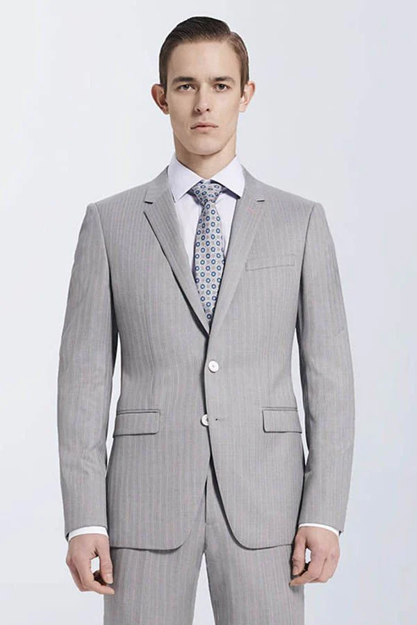 Small Notch Lapel Light-colored Stripes High Quality Light Grey Mens Suits - Image 2