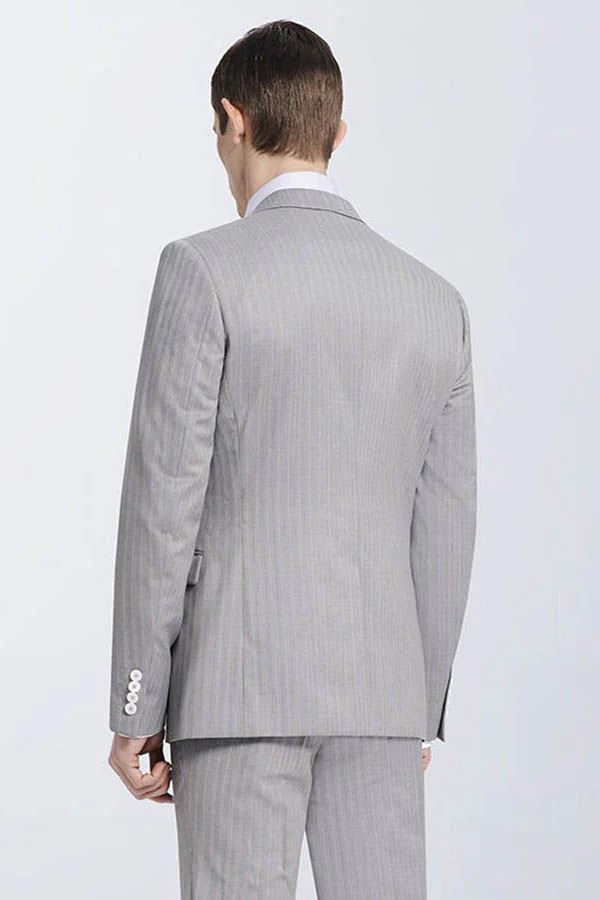 Small Notch Lapel Light-colored Stripes High Quality Light Grey Mens Suits - Image 3