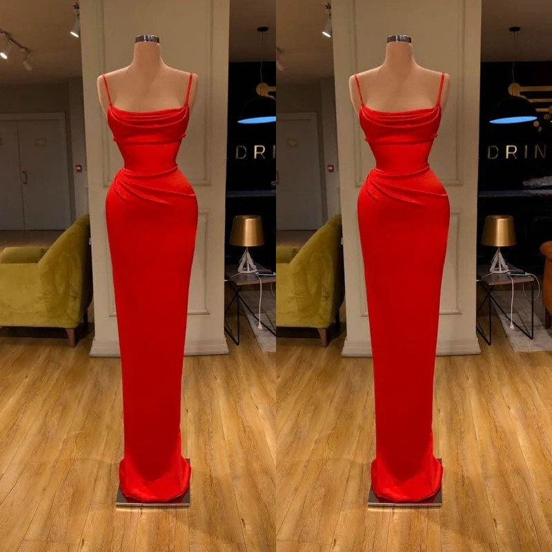 Spaghetti starp Front-ruffle Orange Sheath Prom Dress - Image 2