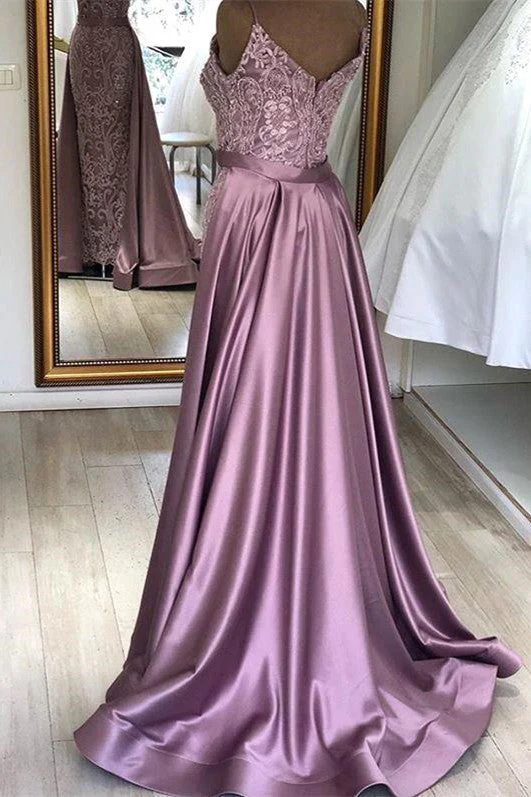Spaghetti Strap Lilac Sleeveless Evening Dress with Overskirt Chic V-back Prom Party Gowns with gorgeous Lace appliques - Image 2