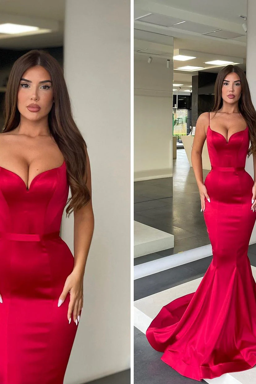 Spaghetti strap Mermaid Sweetheart Floor-length Sleeveless Open Back Side Train High Split Prom Dress - Image 3