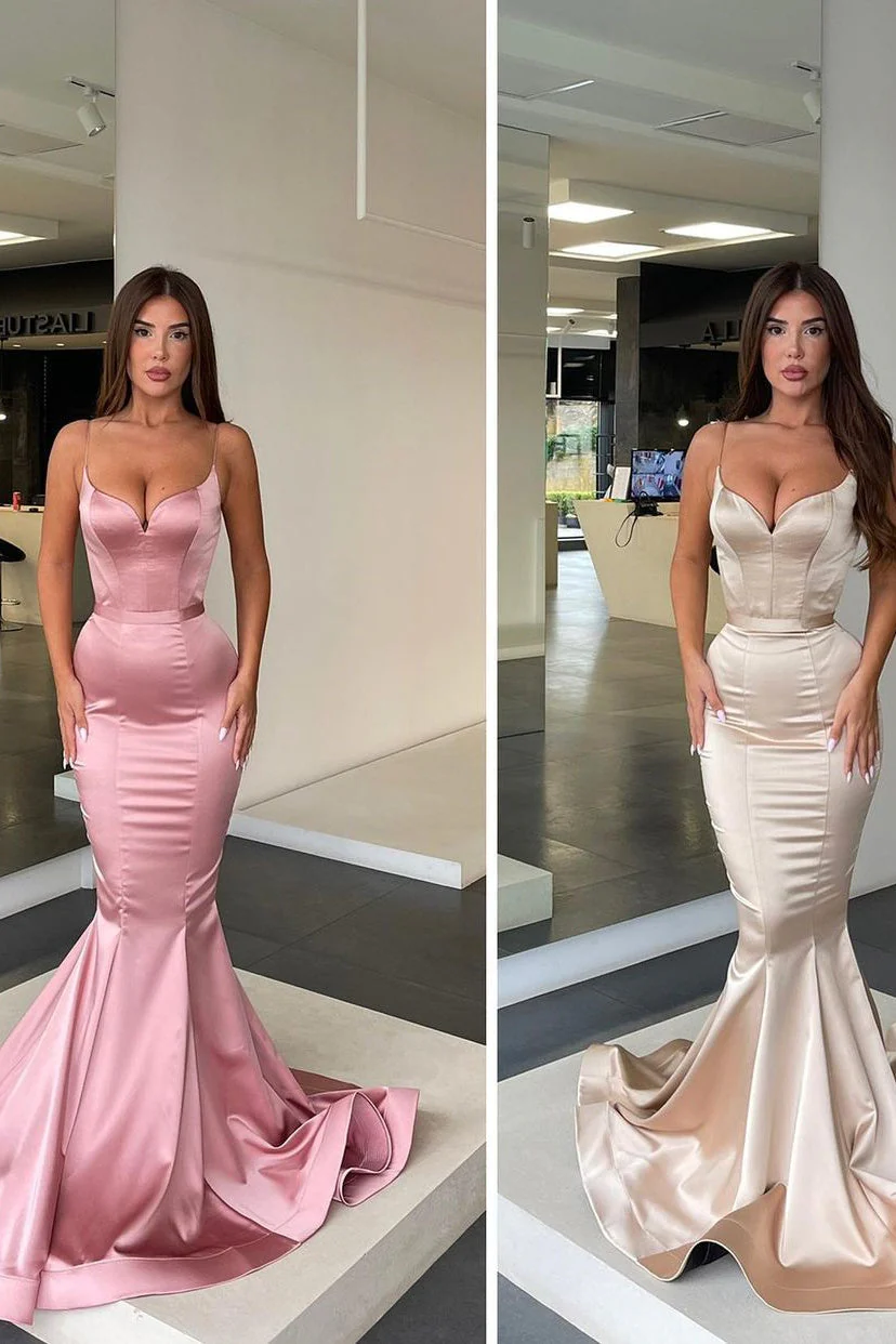 Spaghetti strap Mermaid Sweetheart Floor-length Sleeveless Open Back Side Train High Split Prom Dress - Image 4