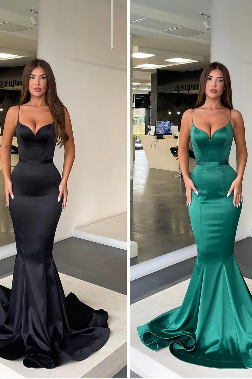 Spaghetti strap Mermaid Sweetheart Floor-length Sleeveless Open Back Side Train High Split Prom Dress - Image 5