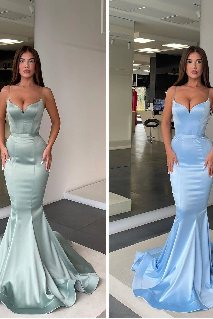 Spaghetti strap Mermaid Sweetheart Floor-length Sleeveless Open Back Side Train High Split Prom Dress - Image 7