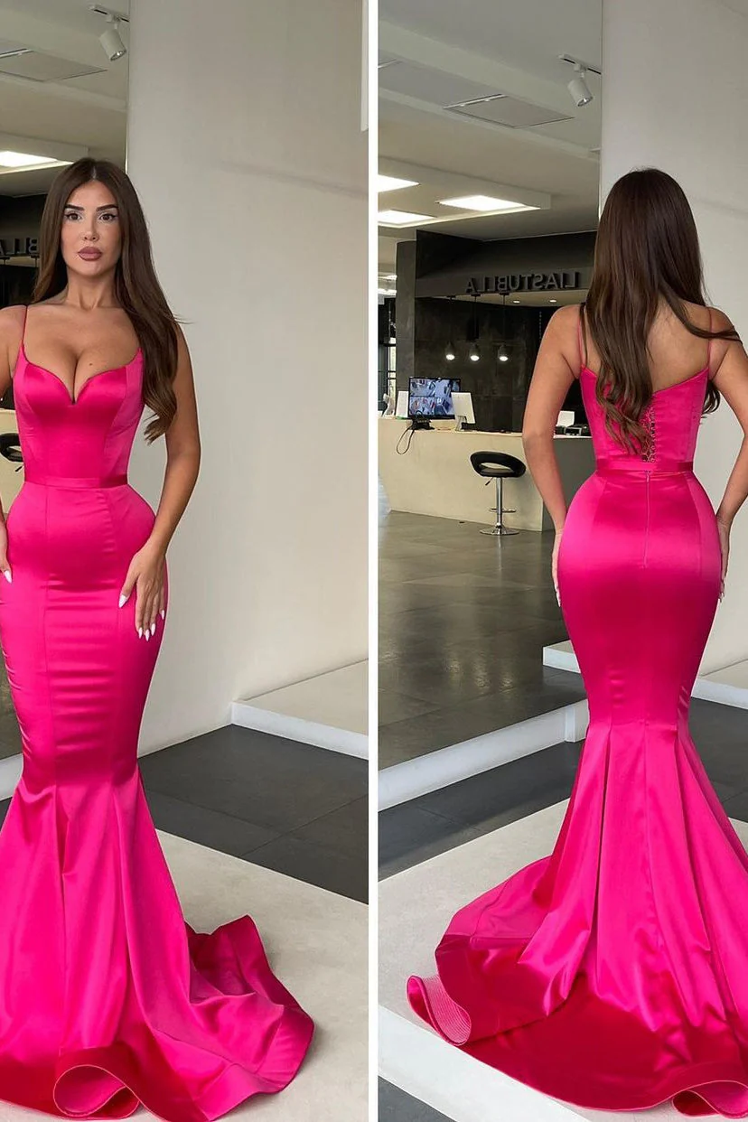 Spaghetti strap Mermaid Sweetheart Floor-length Sleeveless Open Back Side Train High Split Prom Dress - Image 8