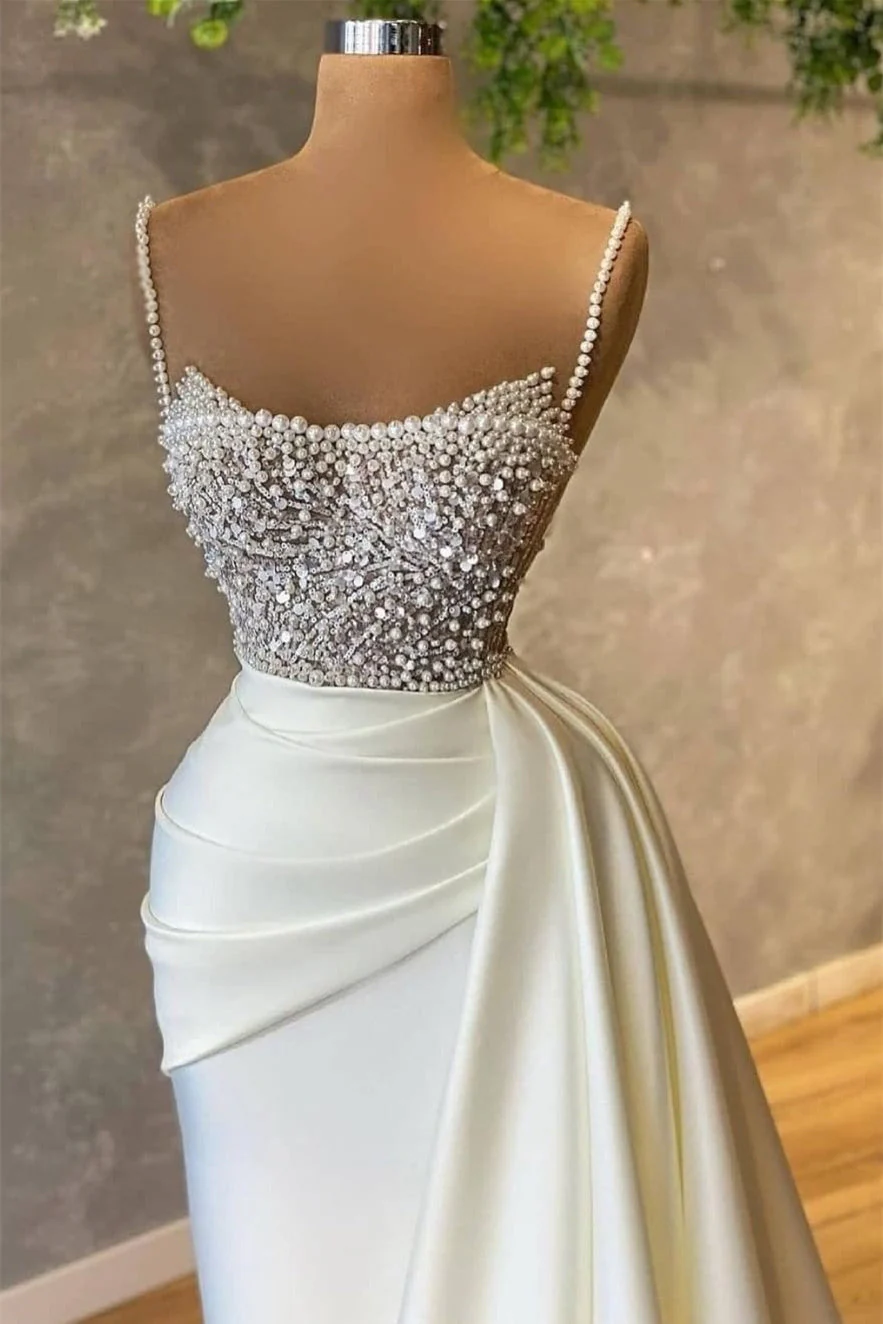 Spaghetti strap Mermaid Sweetheart Sleeveless Sequined Beaded Floor-length Prom Dress - Image 2