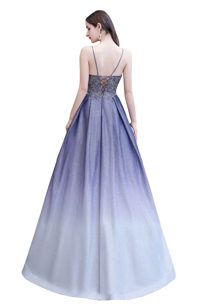 Spaghetti Strap Ombre Pruple Sparkle Prom Dresses - Image 12