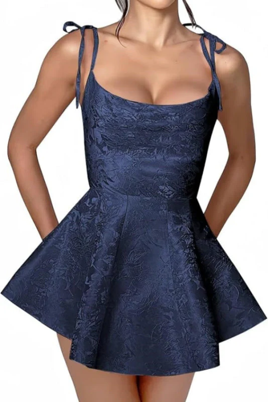 Spaghetti Straps Satin Mini Party Dress Jacquard Sleeveless Homecoming Dress - Image 10