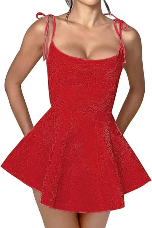 Spaghetti Straps Satin Mini Party Dress Jacquard Sleeveless Homecoming Dress - Image 11